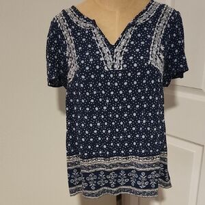 Knox Rose Navy and White Patterned Blouse